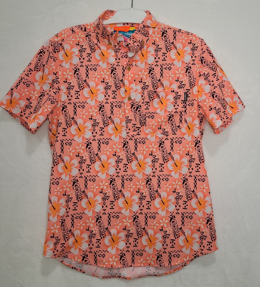 Chubbies Mens Short Sleeve Polo Shirt Orange Geometric Hibiscus Floral Size S